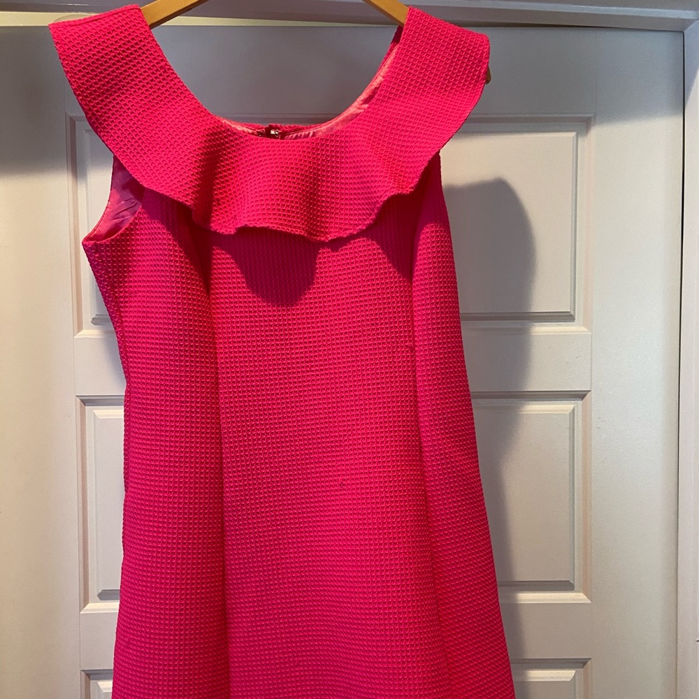 Hot Pink dress with Ruffle shoulder